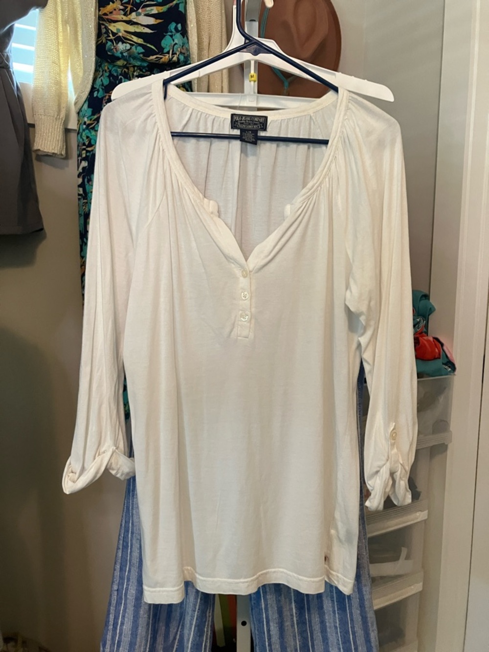 Polo by Ralph Lauren Cream Scoop-Neck Henley Long Sleeve Top